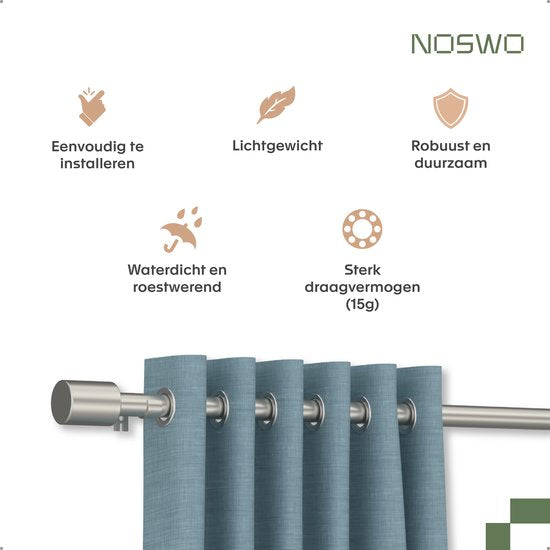 Noswo Tringle à rideaux - Extensible - 183 à 366 cm - Tringle à rideaux - Tringle à rideaux complète - Métal - 300cm - Argenté