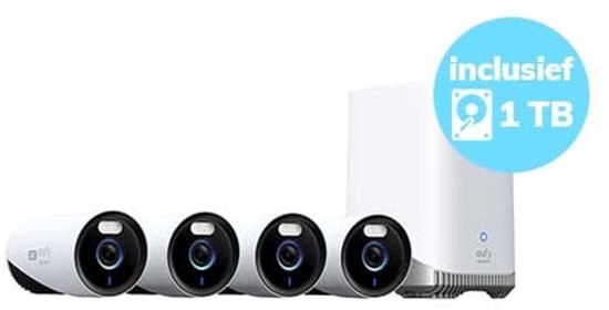 eufy Security E330 Outdoor Cameras, 4 Pack with HomeBase 3 - Ensemble de caméras extérieures - résolution 4K Ultra HD, enregistrement 24/7, couverture wifi de 464 m², reconnaissance faciale AI, caméras de sécurité extérieures filaires