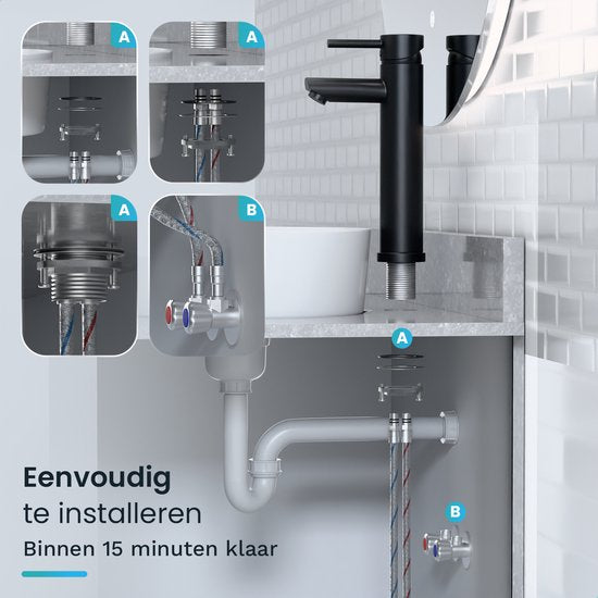 Mirlux Robinet de lavabo noir - Mélangeur de lavabo salle de bain - Robinet de lavabo - Robinet de lavabo / WC - Robinet - Robinet d'eau froide et chaude - Robinet de toilette eau froide et chaude
