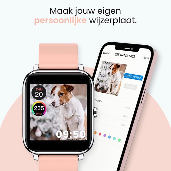 MAOO AMPLIFY Smartwatch - Protection d'écran incluse - Fréquence cardiaque, pression artérielle, saturation sanguine, sommeil, distance - Podomètre - Smartwatch femmes - Montre - Cadeau de Noël - Rose