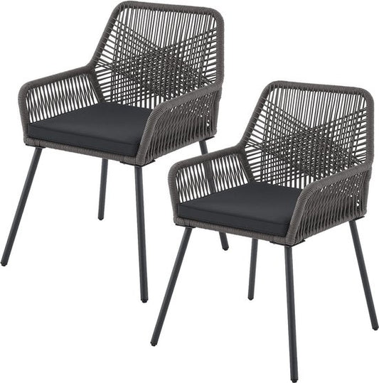 Chaise de jardin 2 pièces Kastos avec maille en corde - Gris - Coussin d'assise inclus