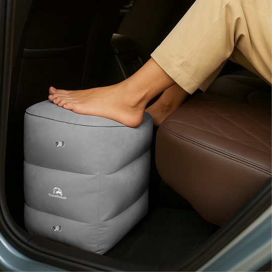 Travelhawk - Lit d'avion gonflable - Oreiller de voyage - Coussin pour les pieds - Lit d'avion - Repose-pieds - Pour bébé et enfants - 3 supports - Voiture/Train/Bus - PVC - Gris