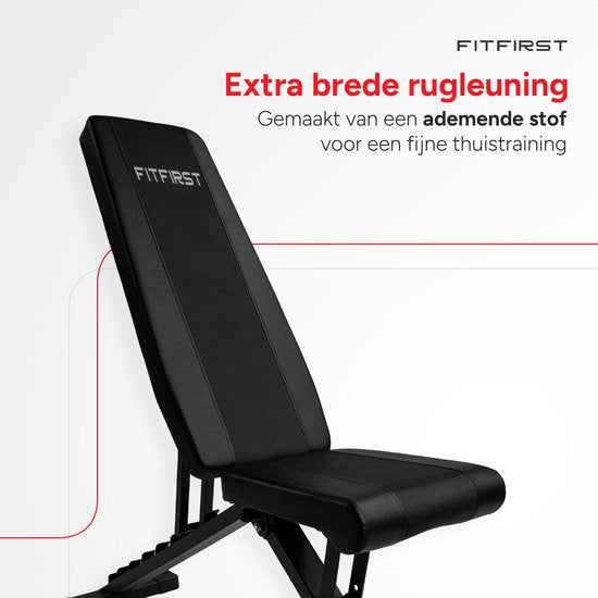 Banc d'exercice FitFirst® - Dossier extra large - Jusqu'à 300KG - Stabilité maximale - Pliable et réglable en 32 positions - Léger et robuste - Banc Halter - Banc d'exercice