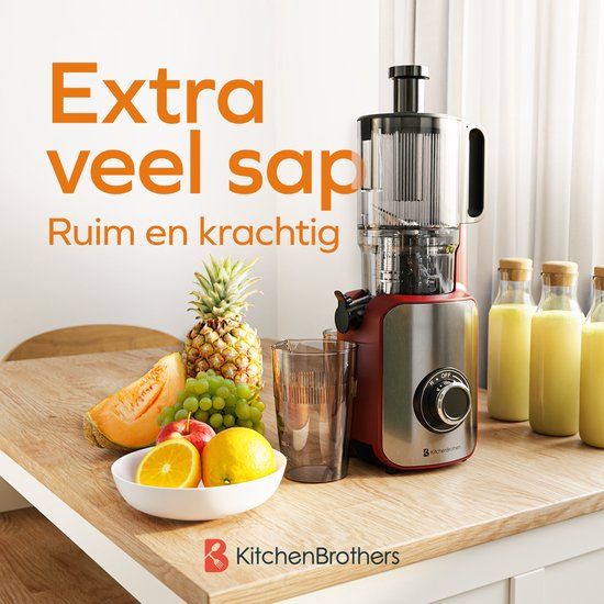 KitchenBrothers Slowjuicer - Vertical - Presse-agrumes - Presse-légumes et fruits - 126 mm - 750 ml - Rouge