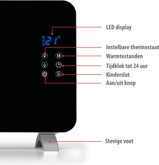 alpina Electric Convector Heater 2000W - Panneau chauffant à température réglable - Fonction minuterie