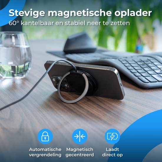 Nuvance Wireless Charger - Chargeur rapide 15W - Convient à Magsafe - Chargeur sans fil - Câble Usb-C inclus - Noir