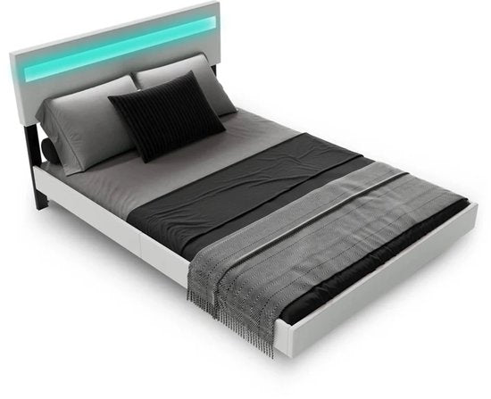 Lit suspendu Lisbon - 140x200cm - Cuir synthétique - Incl. LED - Blanc