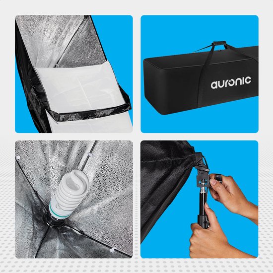Auronic Softbox Studio Lamp - Set complet avec sac de transport - 50x70 cm - Noir