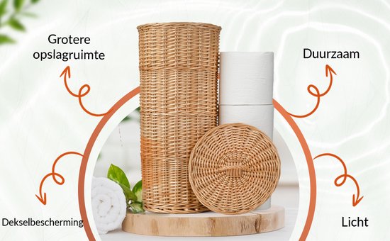 Industor® Porte-rouleau de toilette Standing en osier tressé à la main - Porte-rouleau de toilette pour 3 rouleaux avec couvercle - Porte-rouleau de toilette, Accessoires de salle de bain et Décoration