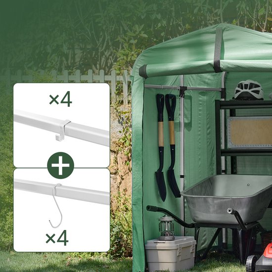 SoBuy KLS11-GR Abri de jardin, abri de jardin extérieur, étanche, abri moteur avec crochets, garage pour vélo et outils, abri vélo, rangement et stockage, vert, 120 x 176 x 163 cm