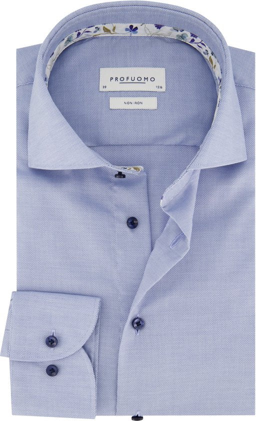Profuomo - Chemise cintrée - Taille 40 et col découpé - Double poignets et tissage raffiné - Pour les occasions formelles et le travail - Coton bleu
