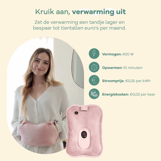 Pichet électrique Zenwave avec manchon - Affichage numérique - Pichet d'eau chaude et pichet d'eau avec chauffe-mains - Coussin chauffant rechargeable - Bande chauffante menstruelle - Durable et sans fil - Camping et extérieur - Pichet d'eau chaude rose -