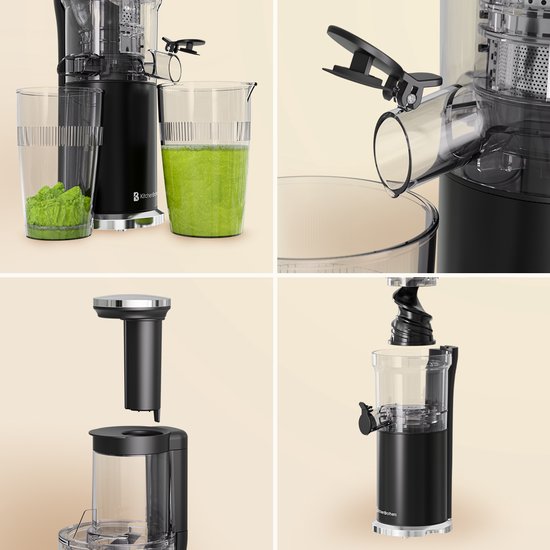 KitchenBrothers Slowjuicer - Vertical - Presse-agrumes - Presse-légumes et fruits - 80 mm - 750 ml - Noir
