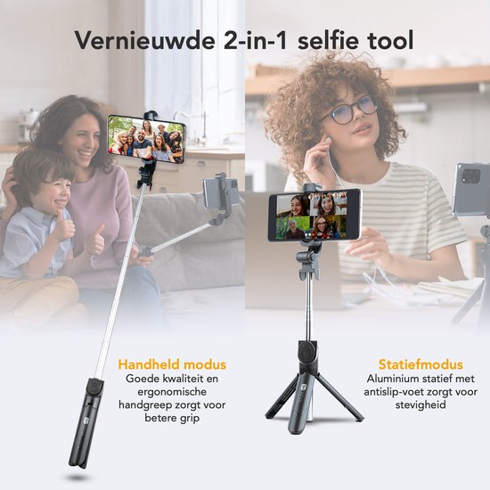 Studio ME 3 in 1 Selfie Stick Tripod - Selfie Stick Universel - Photo et Vidéo - Télécommande Bluetooth - Support pour téléphone - Trépied pour téléphone