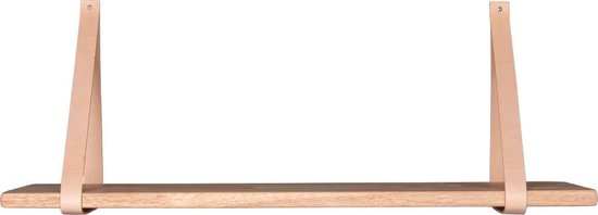 Etagère murale en bois vierge avec cuir 80x20cm