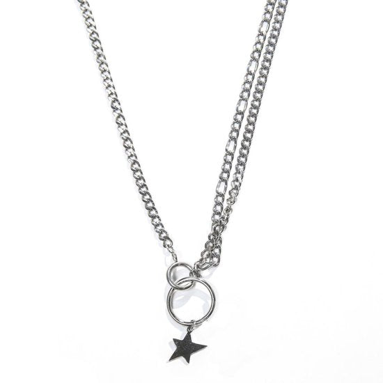 Laura Ferini Ladies Necklace Stella Silver - Chaîne à maillons en argent avec étoile - Plaqué or blanc 18K - Collier - Collier - Bijoux - Accessoires - Collier pour dames avec pendentif