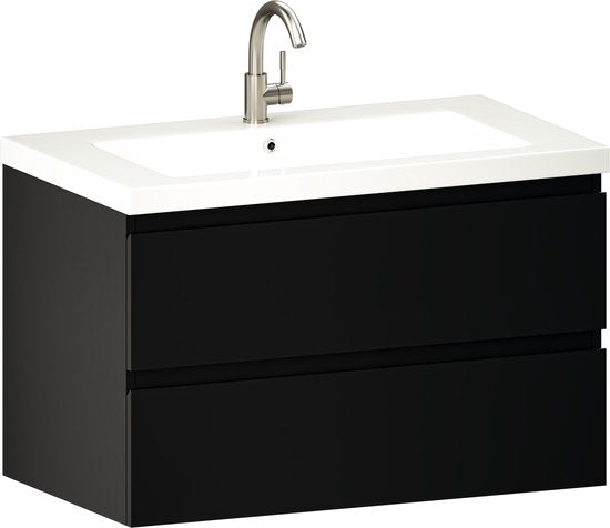 Mirlux Tapis de salle de bains Noir 80 cm - Lavabo Blanc - Meubles de salle de bains - Tapis de salle de bains Noir
