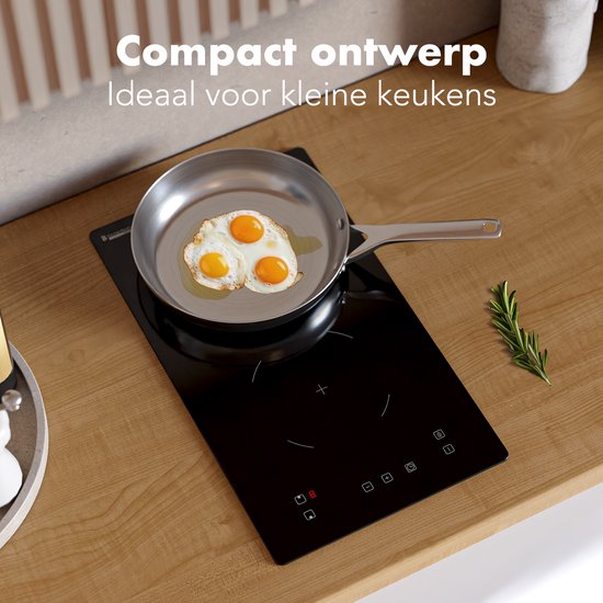 KitchenBrothers Table de cuisson à induction - Table de cuisson à induction encastrable - 30 cm - 2 zones - 1 phase - jusqu'à 3300W - noir