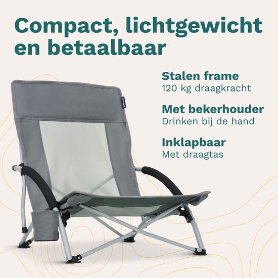 TRVLMORE Chaise de plage - pliable et démontable - capacité de charge de 120 kg - légère - avec sac de transport et porte-gobelet - grise