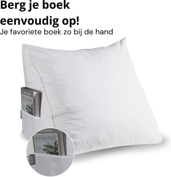 Bline Coussin de lecture blanc - Siège de lecture avec mousse à mémoire de forme - Coussin de lecture pour lit et canapé - Coussin dorsal avec poche latérale - Support dorsal ergonomique - Coussin de lecture - Blanc