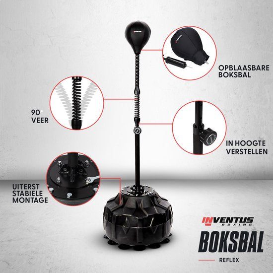 Inventus Extreme Reflex Boxing Pole V2 - Cobra Boxing Ball - Machine de boxe - Boxe et entraînement - Debout / Adultes - Réglable de 150 à 200 cm