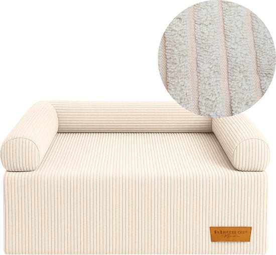 By Cee Cee Original Dog Rug Bench - Panier pour chien - Premium - Entièrement zippé - Tissu côtelé - Beige - 120x90 - Taille L