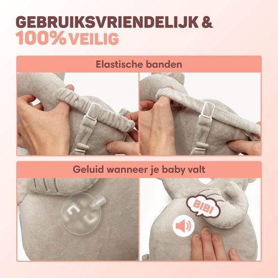 Vulpes Goods® BabyCare - Coussin de tête pour bébé - Oreiller de sécurité pour bébé - Sac à dos pour les chutes - Respirant en 3D - Apprendre à marcher en toute sécurité - Éléphant