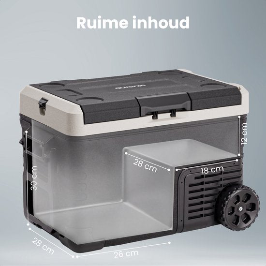 Auronic Electric Cool Box - Compresseur - 2 Zones - 33L - 12/24V et 240V - Réfrigération et congélation - Réfrigérateur de camping - Frigobox Auto - Avec roues et poignée - Noir