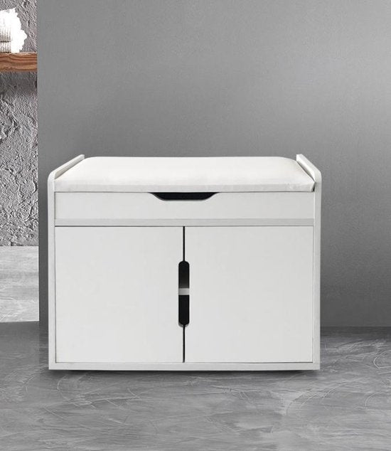 Meuble à chaussures banc avec rangement - banc d'entrée - pliant avec coussin d'assise - blanc