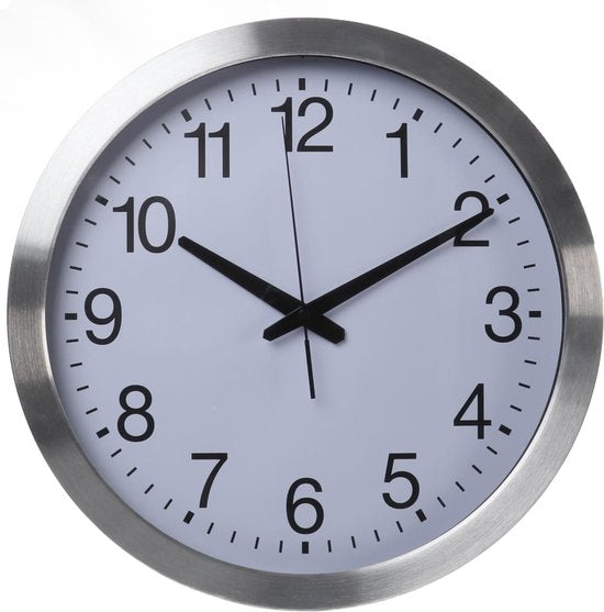 Perel Horloge murale, ronde, analogique, 40 cm, affichage de l'heure radiocommandé (DCF), aluminium, argent