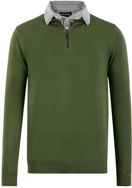 Milanoro - Pull à col chemise avec demi-fermeture éclair pour homme - Gris - XXL