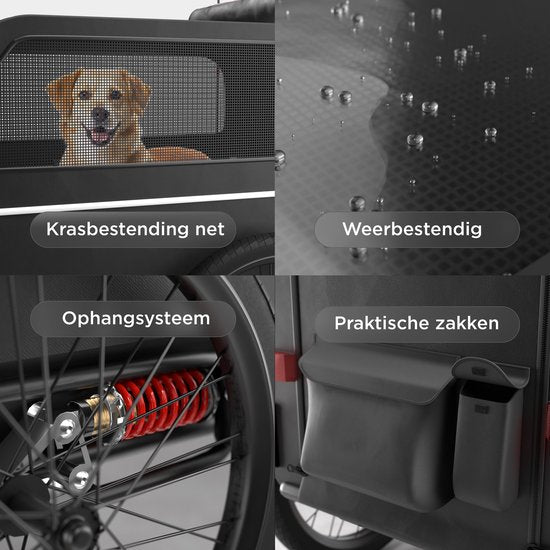 TrevoPet® Dog Bike Trailer XL - remorque pliante pour vélo - remorque pour chien avec rampe, système de suspension et résistance aux intempéries - convient aux vélos électriques - 45 kg - noir