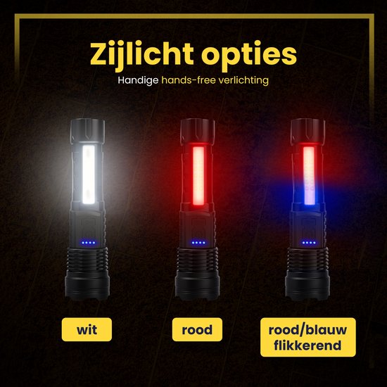 ODESSEY Lampe de poche tactique - LED rechargeable - éclairage COB - avec dragonne - Lampe de poche militaire - Lampes de poche - Enfant - Noir