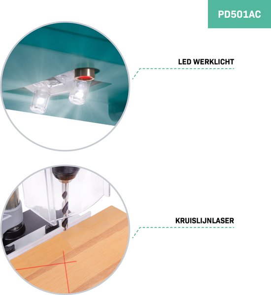 Perceuse à colonne VONROC 900W - perceuse de table - panneau de contrôle digital avec écran LCD - laser de ligne transversale et lampe de travail LED - Comprend une pince rapide, une pince de perçage et un guide de parallélisme