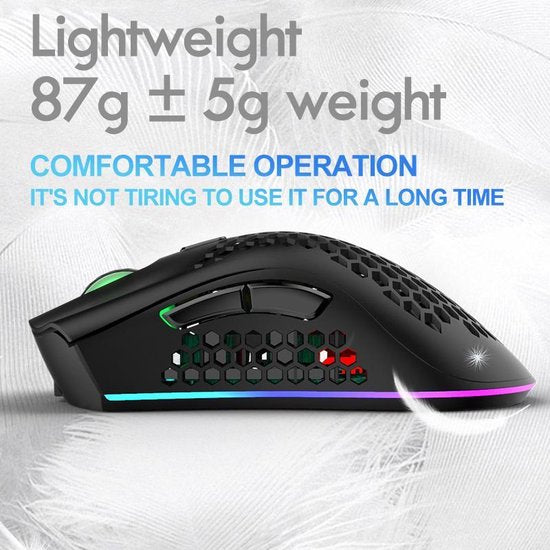 ZIYOU LANG X3 Wireless Gaming Mouse - Souris de jeu RVB en nid d'abeille - Souris de jeu - Noir
