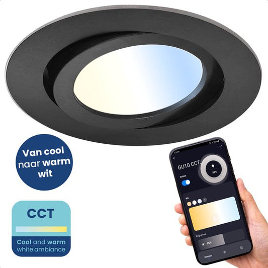 Gologi Smart Spot encastré - Smart LED Downlight Dimmable - Inclinable - Lumière blanc chaud - Lampe LED Gu10 - Noir