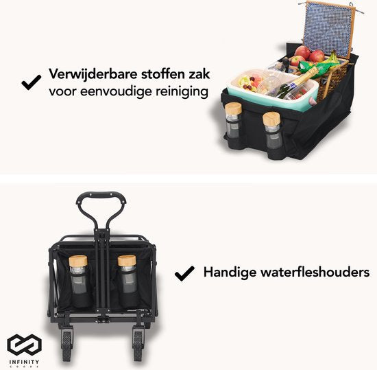 Infinity Goods Wagon - pliable - capacité de charge de 100KG - roues pivotantes - 90 x 50 x 75 CM - réglable - noir