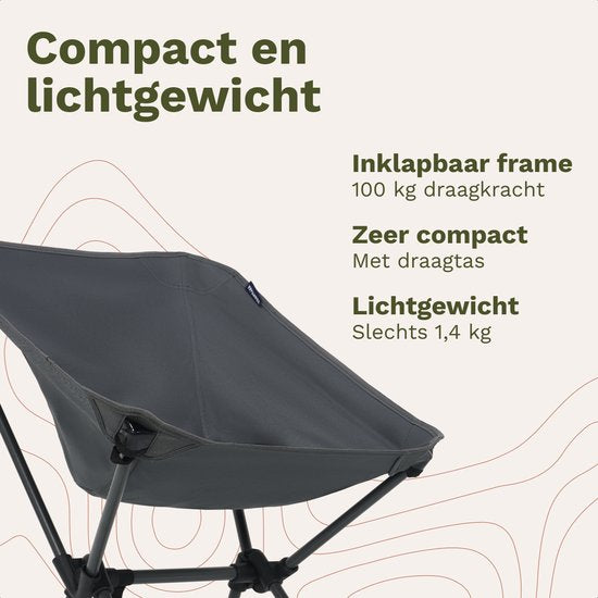 TRVLMORE Chaise de camping - pliable - capacité de charge 100KG - sac de transport inclus - chaise pliante - chaise de pêche - chaise de camping - chaise pliante - gris