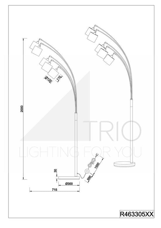 REALITY TOMMY Lampadaire - Noir - couleur or - excl.5xE14 - IP20 - H200cm