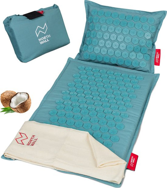 Northwall Nail Mat avec oreiller et sac de transport - Matelas d'acupression avec oreiller pour les ongles - Lit pour les ongles - Acupuncture - Méditation - Massage Shakti - Bleu