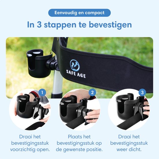 Safe Age® universal Cup Holder & Phone Holder - pour rollator, fauteuil roulant, landau et autres