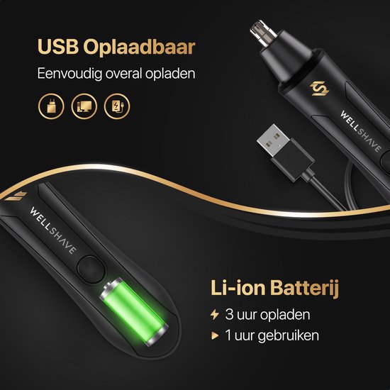 Wellshave Tondeuse à poils de nez Basic - Tondeuse à poils de sourcils et d'oreilles - Tondeuse à poils de nez pour hommes