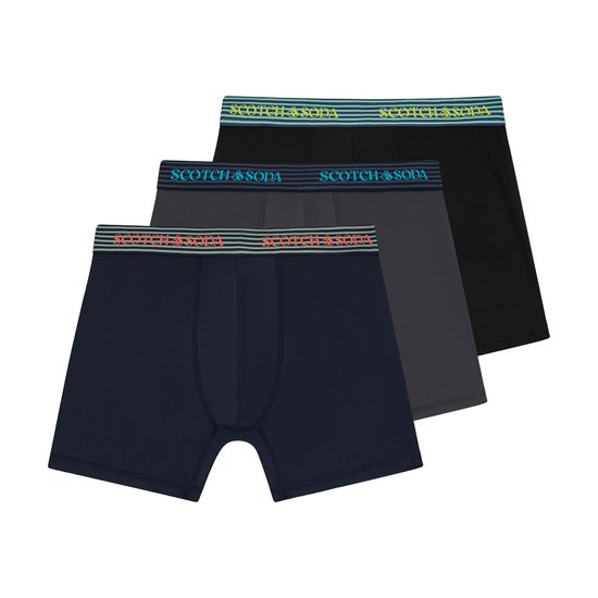 Scotch & Soda Active Stretch Boxer Briefs - Hommes - Navy/Grey/Black - Lot de 3 - Performance Fit Taille M