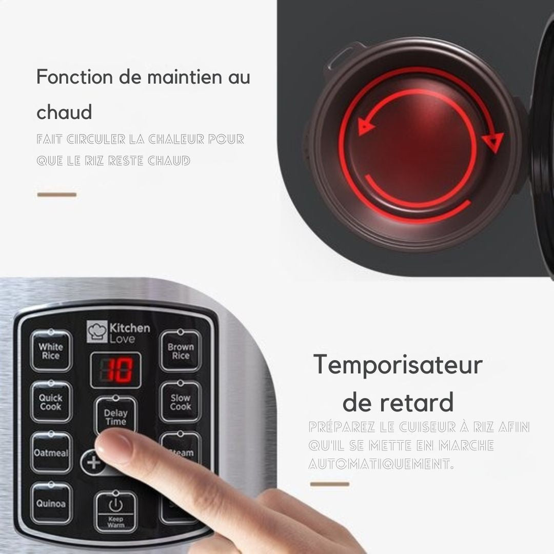 Cuiseur de riz - KitchenLove - 0.8L - 1 à 3 personnes - Acier inoxydable - noir
