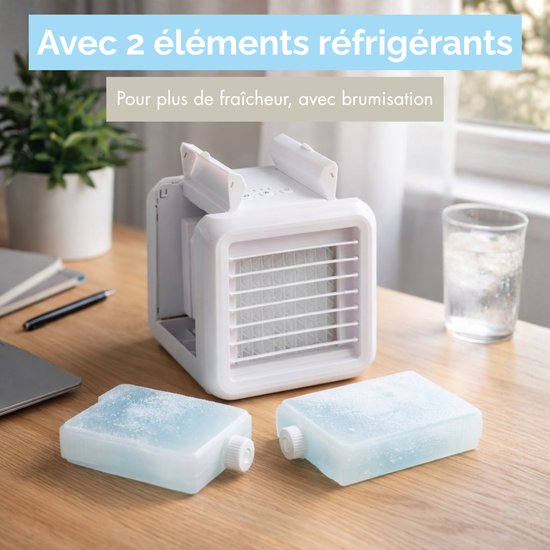 Lifetime Air Mini Air Cooler - Humidificateur d'air avec 2 éléments de refroidissement - Refroidisseur d'air avec eau et 3 niveaux - Climatiseur mobile sans tuyau pour chambre à coucher - 16 x 16 x 16.5 cm
