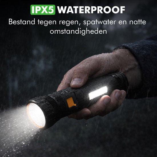 Travelhawk Flashlight - Lampe de poche Led - Lampe de poche militaire - Lampe de poche à batterie - 1000 Lumens - Panneau solaire - Étanche - Noir