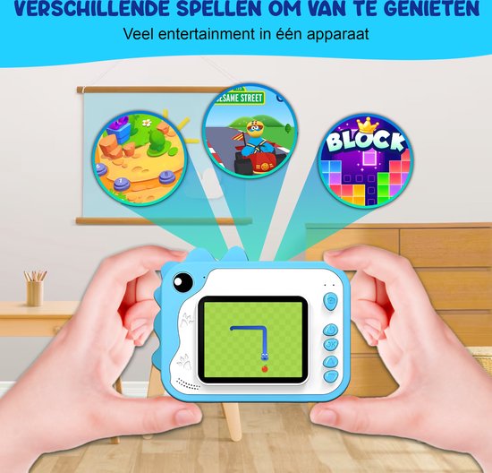 K&L® 3 IN 1 Digital Kids Camera + Instant print + play camera - 32GB micro sd card - camera kids - Vlog camera with games - Photo camera for kids - Small size toy - With video function - Blue