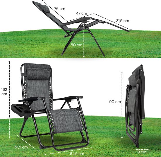 Vaive Luxury Garden Chairs Duo Set - Chaise de jardin et chaise longue réglables - 30°-90° réglable - Jardin - Métal - Noir