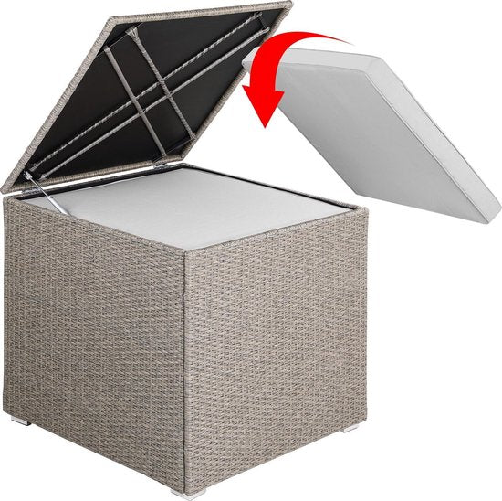Boîte à coussins en polyrotin, Casaria, 318 L avec couvercle, 75x75x70cm, Geige