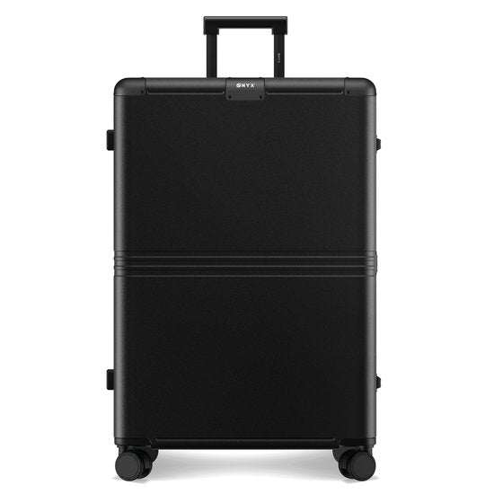 ONYX Hybrid Pro Check-in Suitcase Large 100 Litres - Polycarbonate recyclé et design sans fermeture éclair - Valise de voyage avec serrure TSA et roues Spinner - Trolley léger avec compartiment pour ordinateur portable - Onyx Black